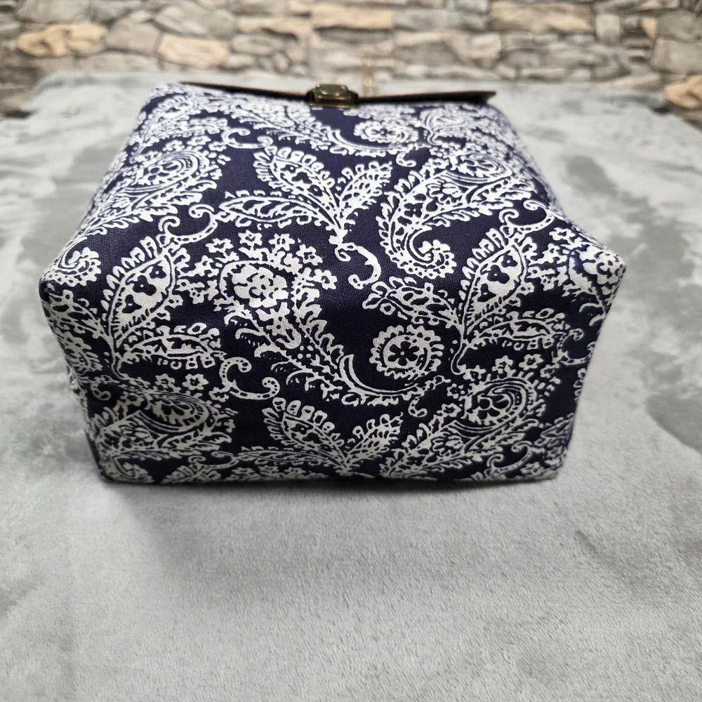 Unbranded Mini Backpack Women Small Navy White Paisley Fair Faux‎ Leather Trim